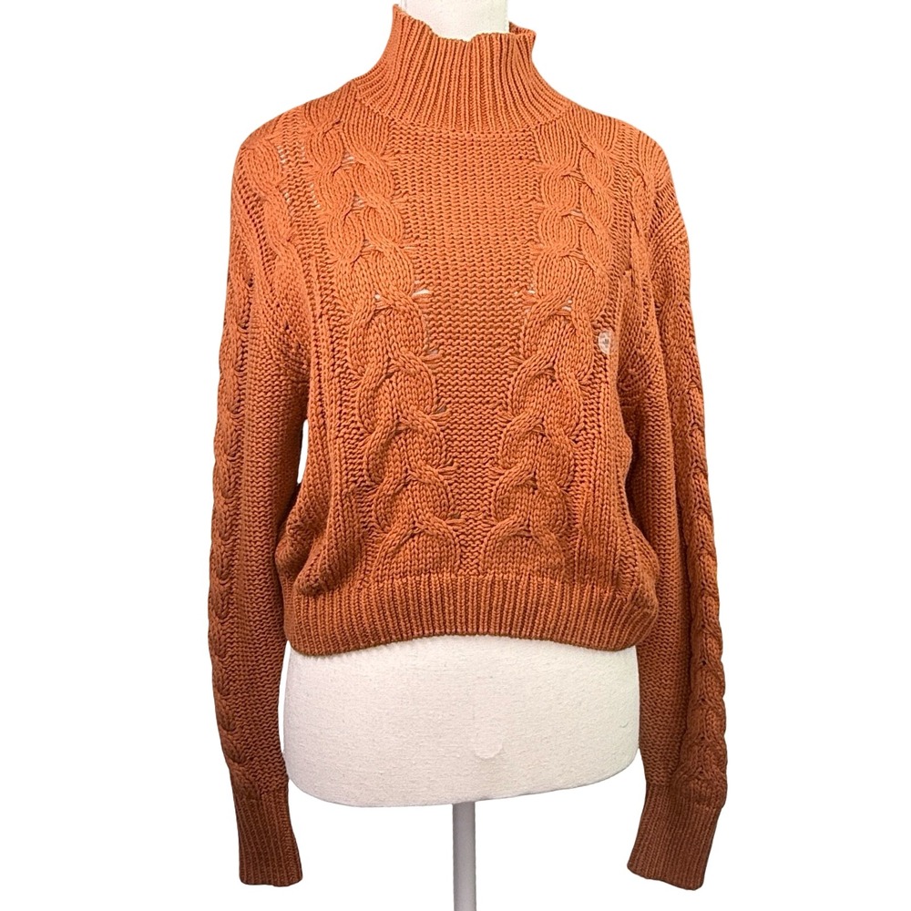 Aeropostale Clay Orange Cable Knit Mock Neck Cropped Sweater Womens Medium